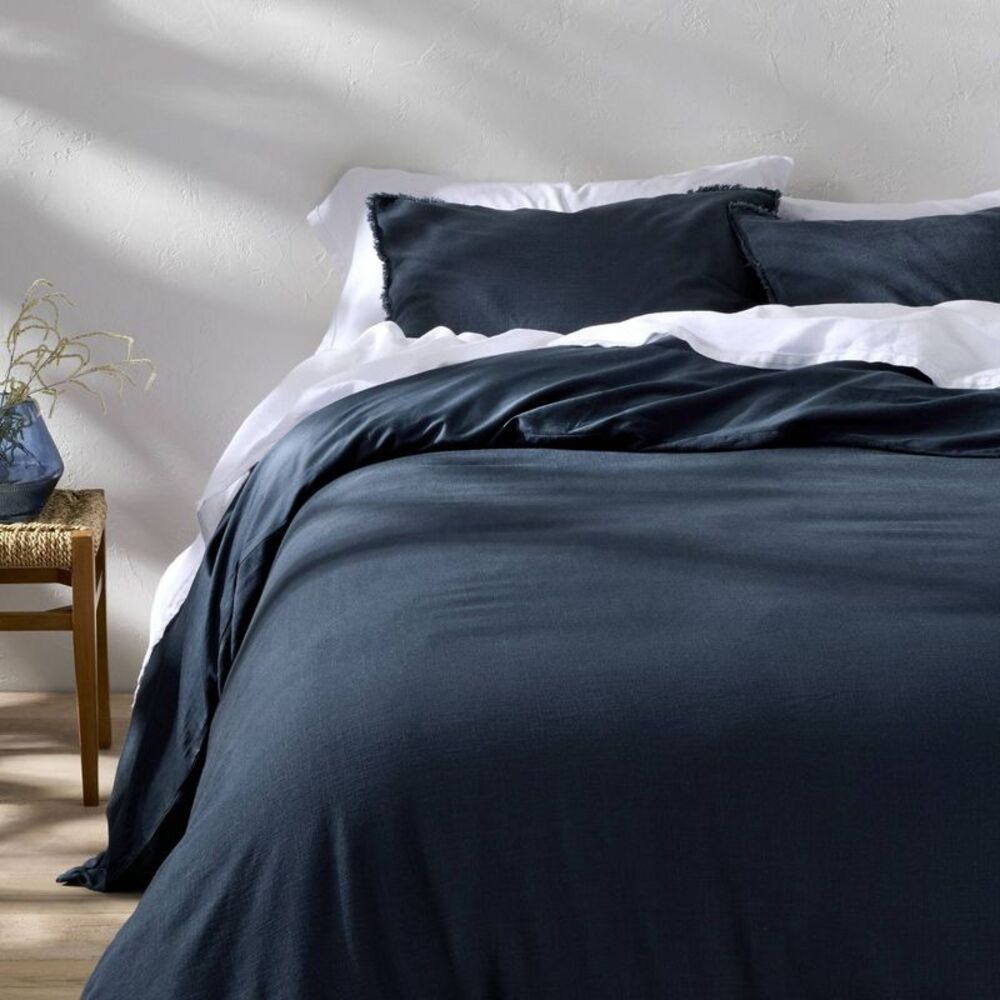 Casaluna - King Heavyweight Linen Blend Duvet Cover and Sham Blue